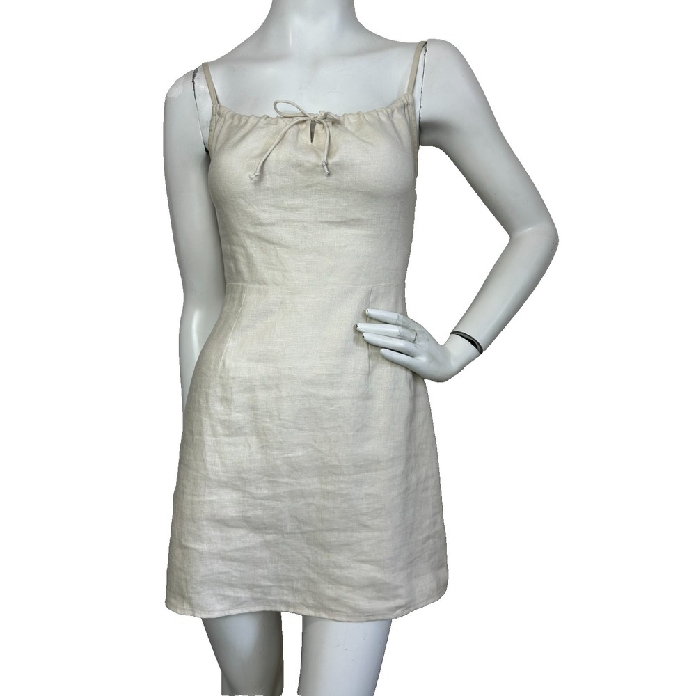 Reformation Violaine Linen Mini Dress Size 0 Beige Straps Adjustable Sleeveless - Picture 12 of 12